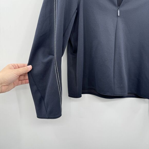Tibi 1/4 Zip Pullover Knit Top Size 00 Navy Blue Athleisure Contemporary Luxe - Picture 4 of 10
